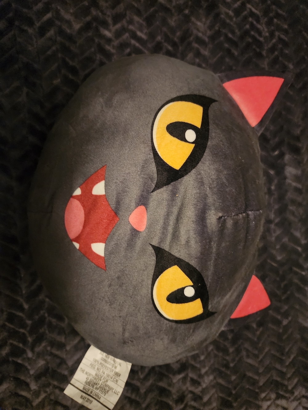 Northwest Gray Cat Face Squishy Plush Toy with Yellow Eyes and Pink Accents